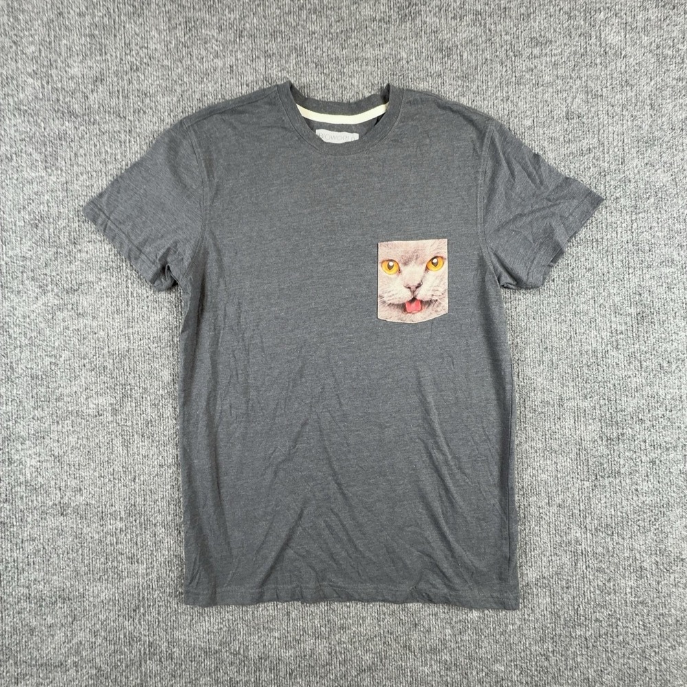 Bioworld Shirt Mens Medium Gray Cat Pocket Animal Graphic Funny T-Shirt Tee